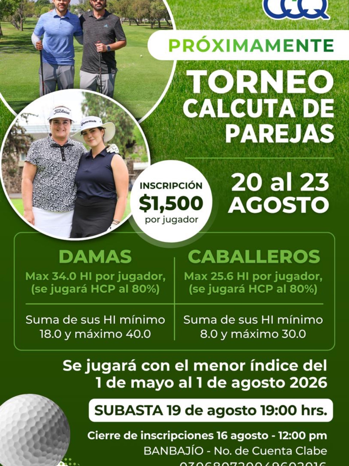 Poster del torneo — Torneo Calcuta de Parejas Varonil 2026